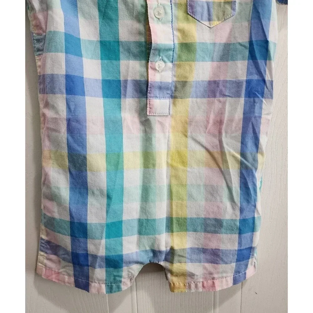 Crown‎ & Ivy Baby Boy Short Sleeve Collared One Piece Bodysuit Plaid Size 12M